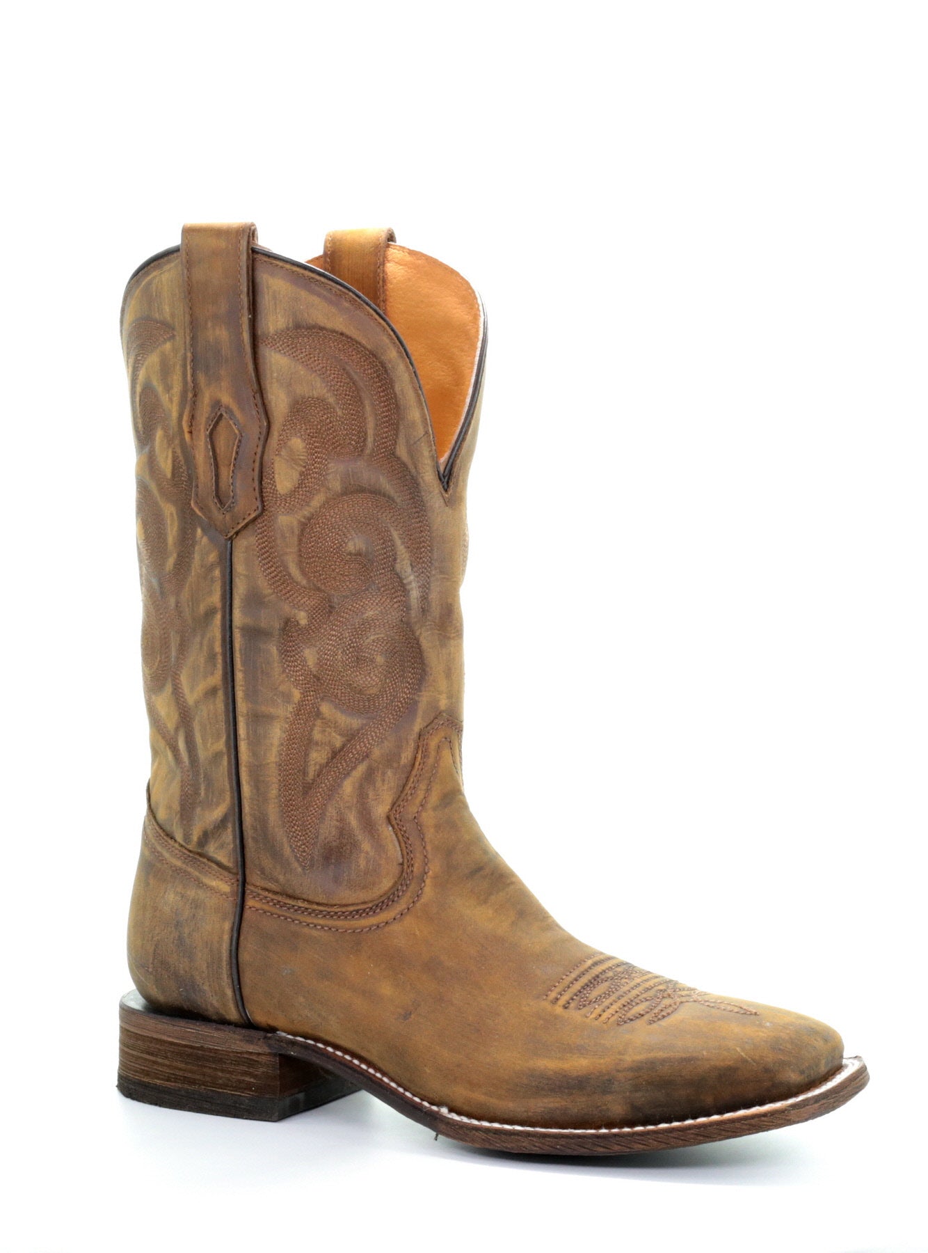 CORRAL BOOT MENS EMBROIDERY COMFORT SYSTEM SQ TOE BOOT- GOLDEN