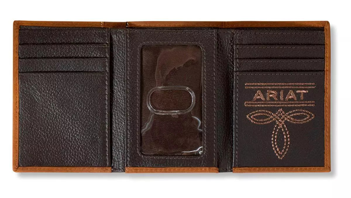 ARIAT MEN'S TWO TONE LEATHER TRI-FOLD WALLET