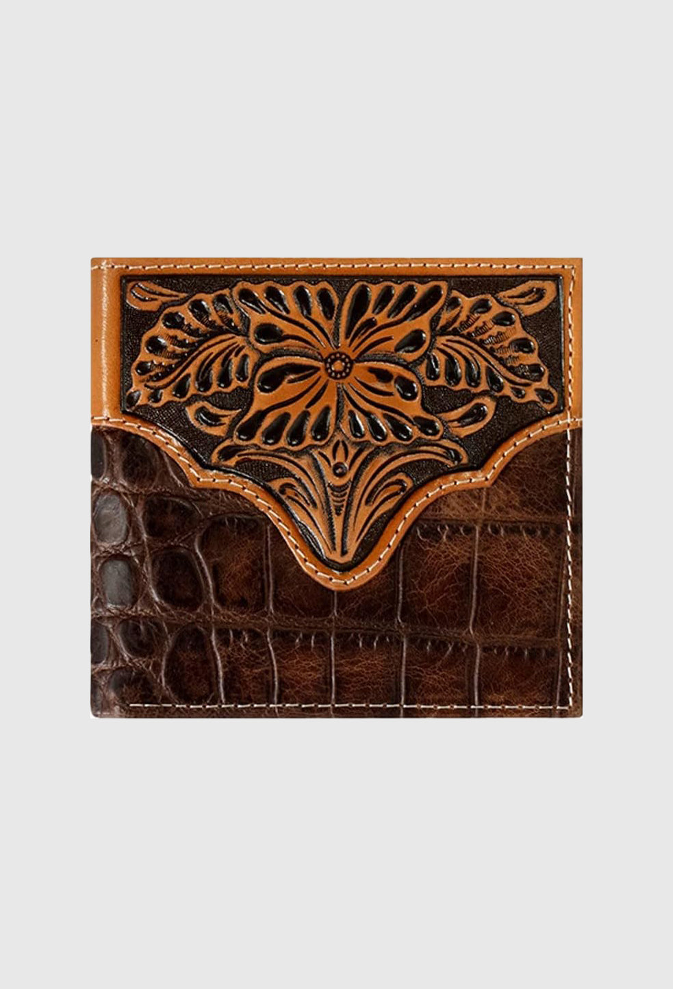 Ariat Mens Large Croco Floral Embossed Bifold Wallet