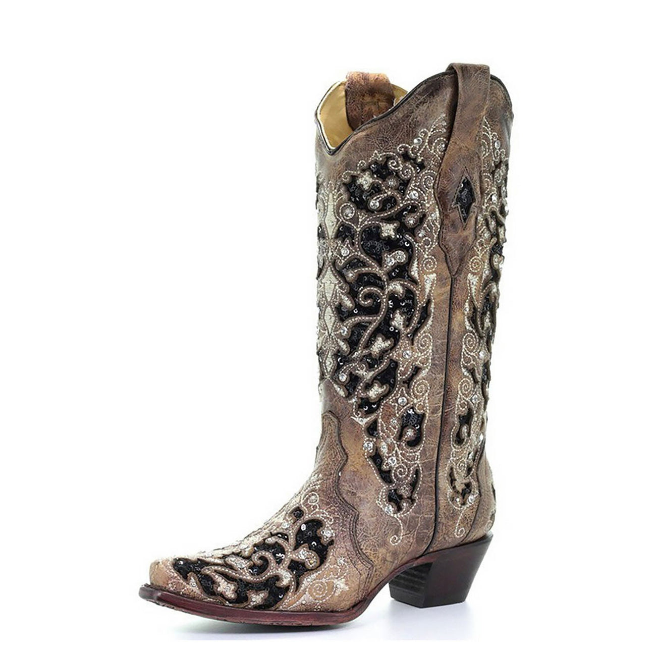 CORRAL BOOTS LADIES GLITTER INLAY STUDS & CRYSTALS BLACK BROWN