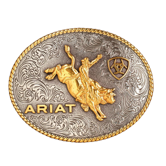 Ariat Oval Rope Edge Bullrider Buckle - Aged Silver / Aged Gold