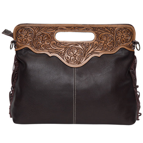 The Design Edge Tooled Leather Cowhide Bag Fringed  – Cusco (AB03)