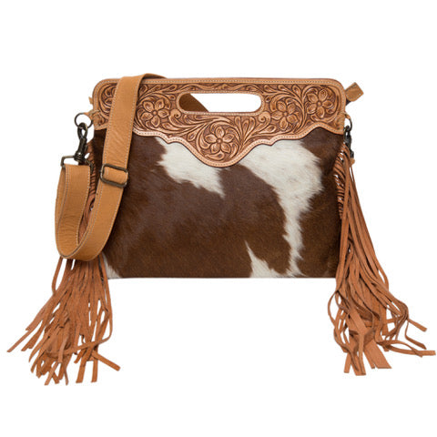 The Design Edge Tooled Leather Cowhide Bag Fringed  – Cusco (AB03)