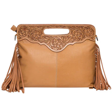 The Design Edge Tooled Leather Cowhide Bag Fringed  – Cusco (AB03)