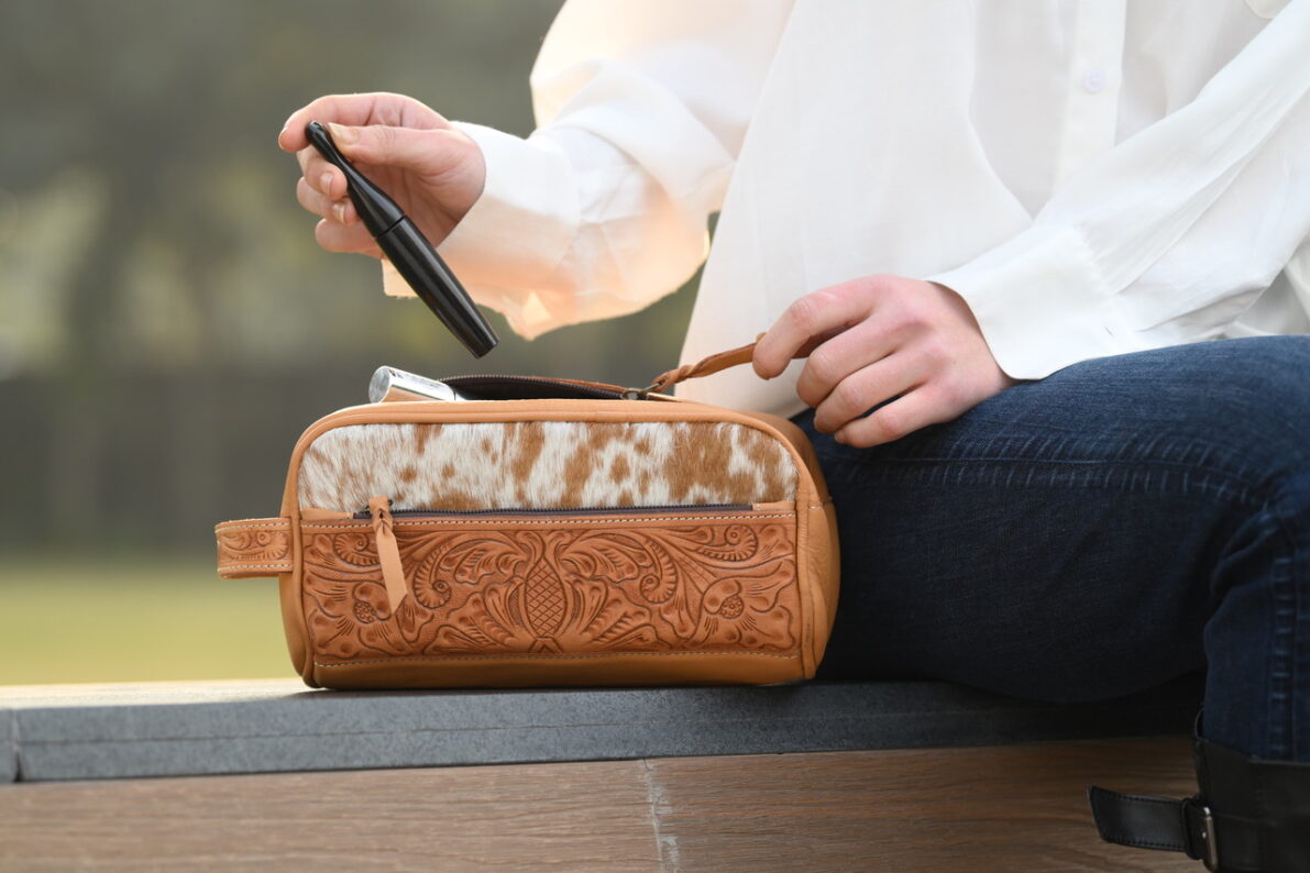 The Design Edge Tooled Leather Cowhide Toiletries Bag - Coro (AT62)