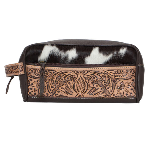 The Design Edge Tooled Leather Cowhide Toiletries Bag - Coro (AT62)