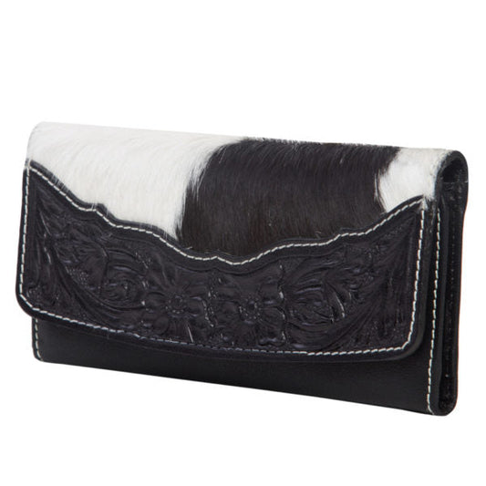 The Design Edge Black Tooling Leather Flap Cowhide Wallet – AW23