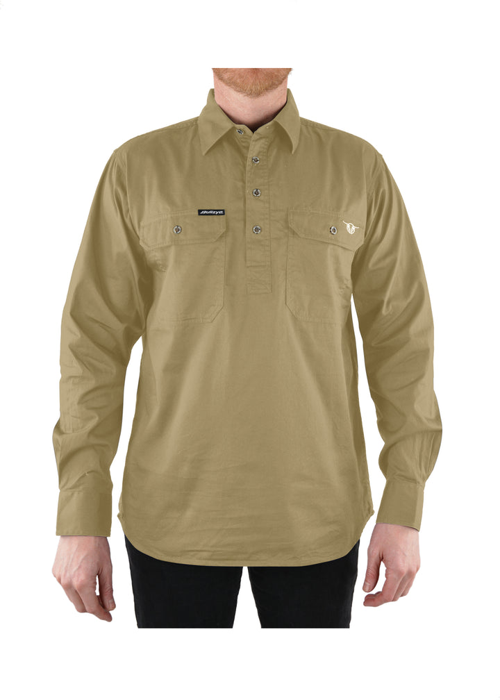 Bullzye Men's Half Placket Work Shirt - Khaki