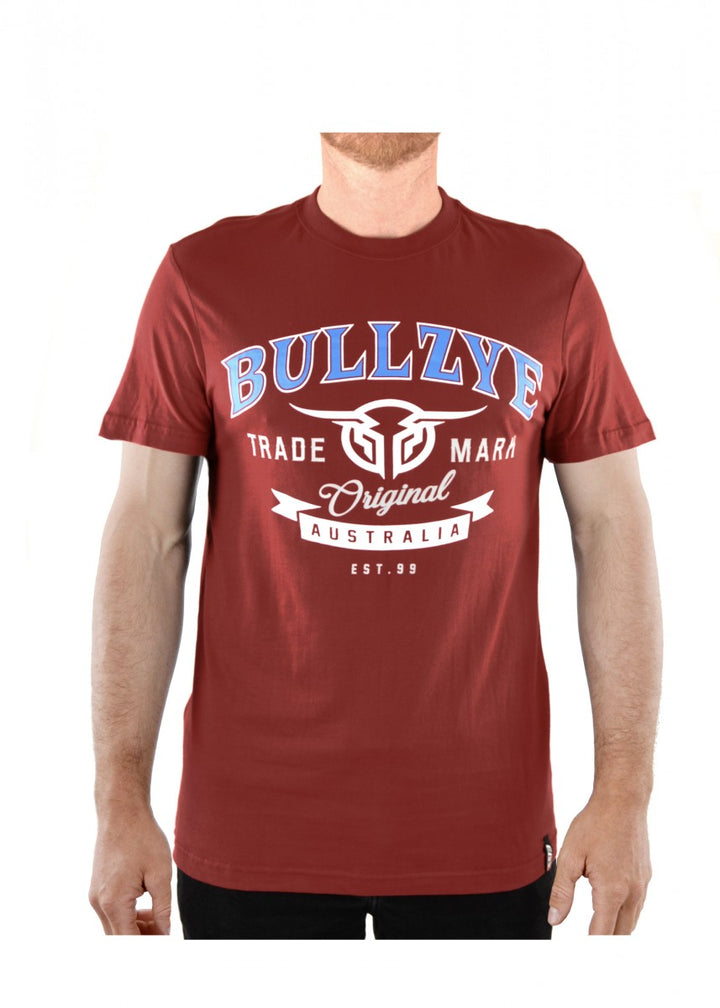 Bullzye Mens Divide Short Sleeve Tee (Red) - CLEARANCE