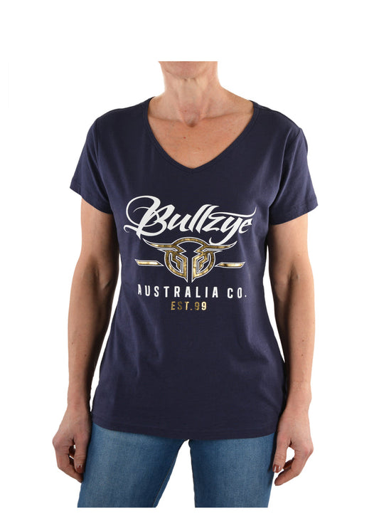 Bullzye Women's Code V-Neck Tee - Navy