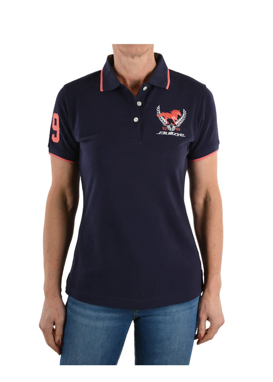 Bullzye Women's Heritage Polo (Navy/Coral)