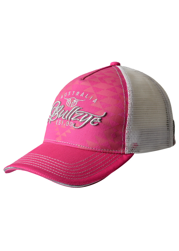 BULLZYE WOMENS WAVES TRUCKER CAP (PINK) - CLEARANCE