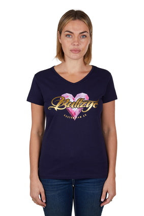 BULLZYE WOMENS HEART SS TEE - NAVY