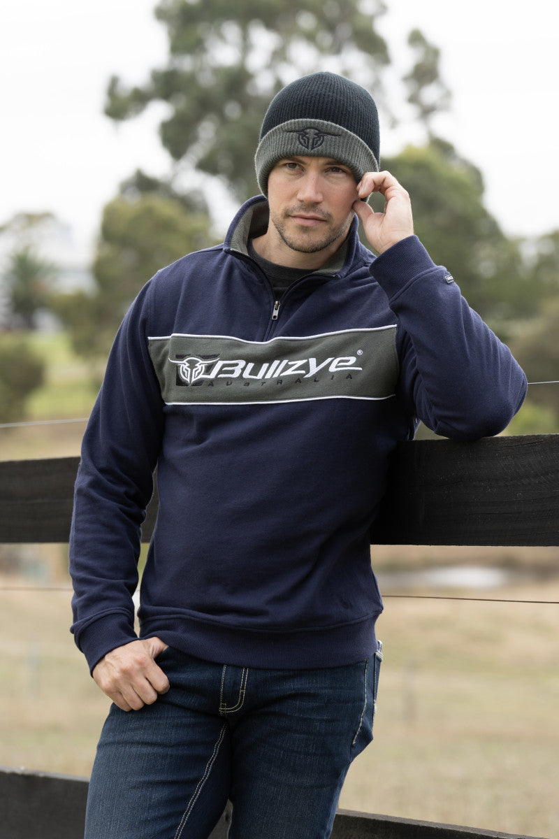 BULLZYE MEN'S BZ LOGO 1/4 ZIP PULLOVER - NAVY/GREEN