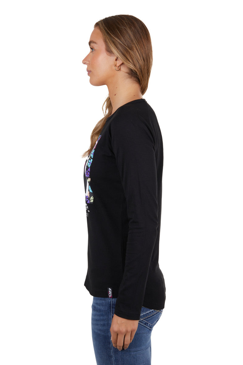 BULLZYE WOMENS LOGAN LONG SLEEVE RAGLAN TEE - BLACK