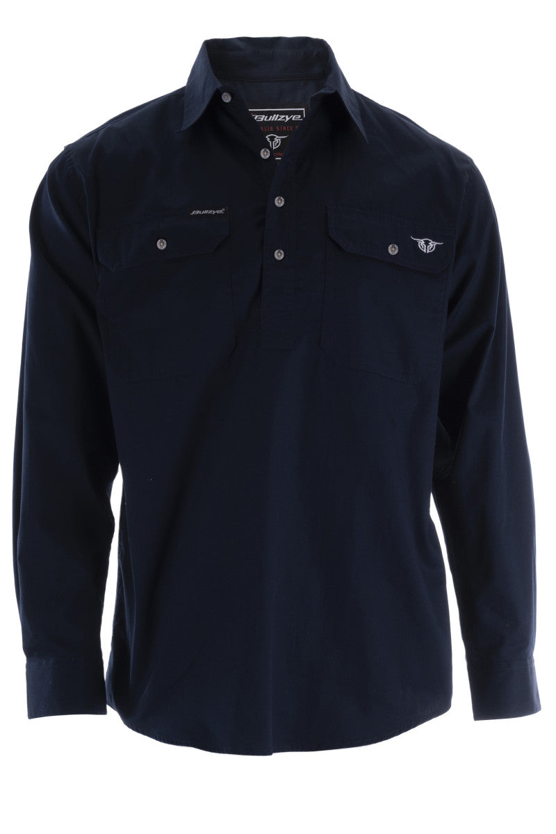 BULLZYE MENS LIGHT HALF PLACKET WORK SHIRT