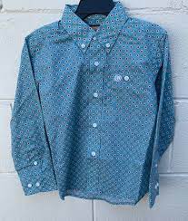 Wrangler Boys Classic 1-Plk Printed Shirt - Blue/White/Burgundy Pattern