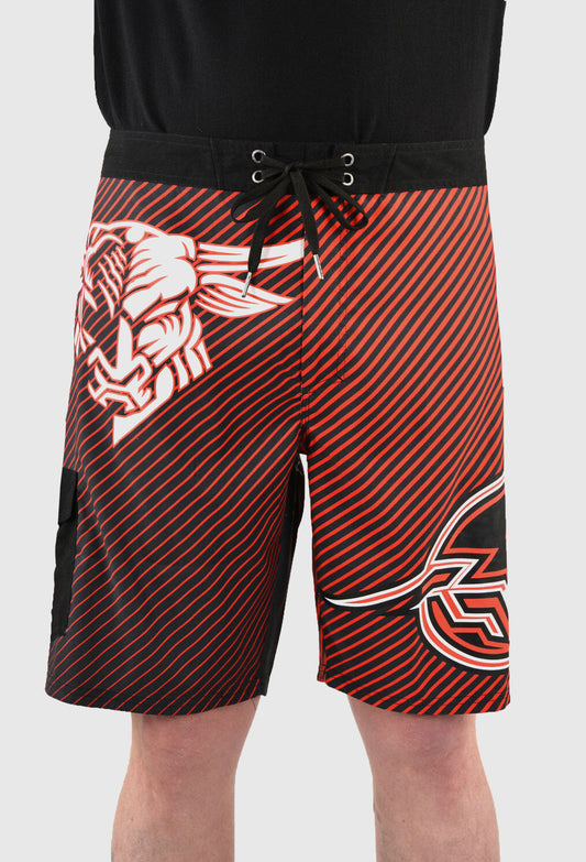 BULLZYE MENS LATITUDE BOARDSHORT - BLACK/RED