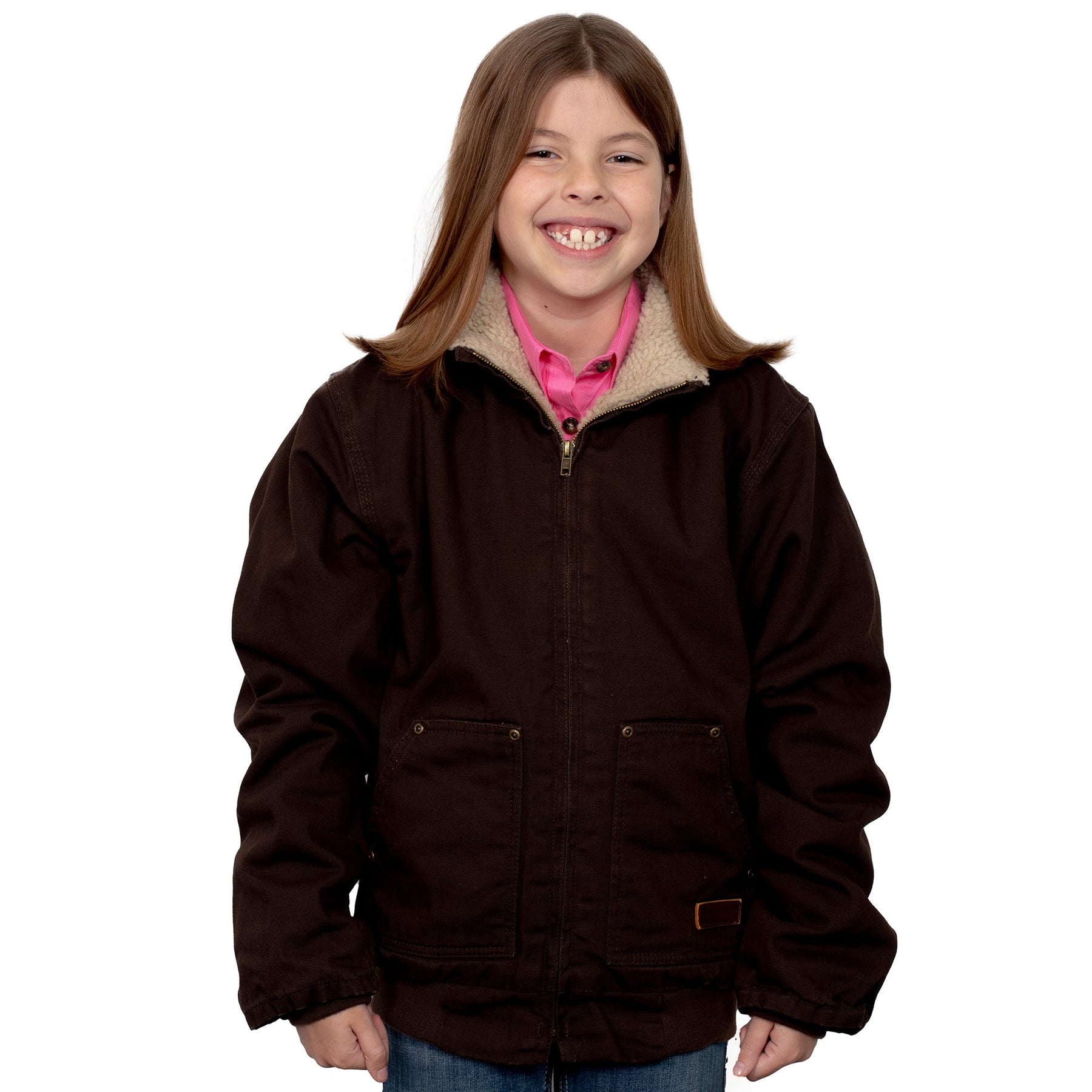 Just Country Kid's Junior Diamantina Sherpa Jacket_Chocolate