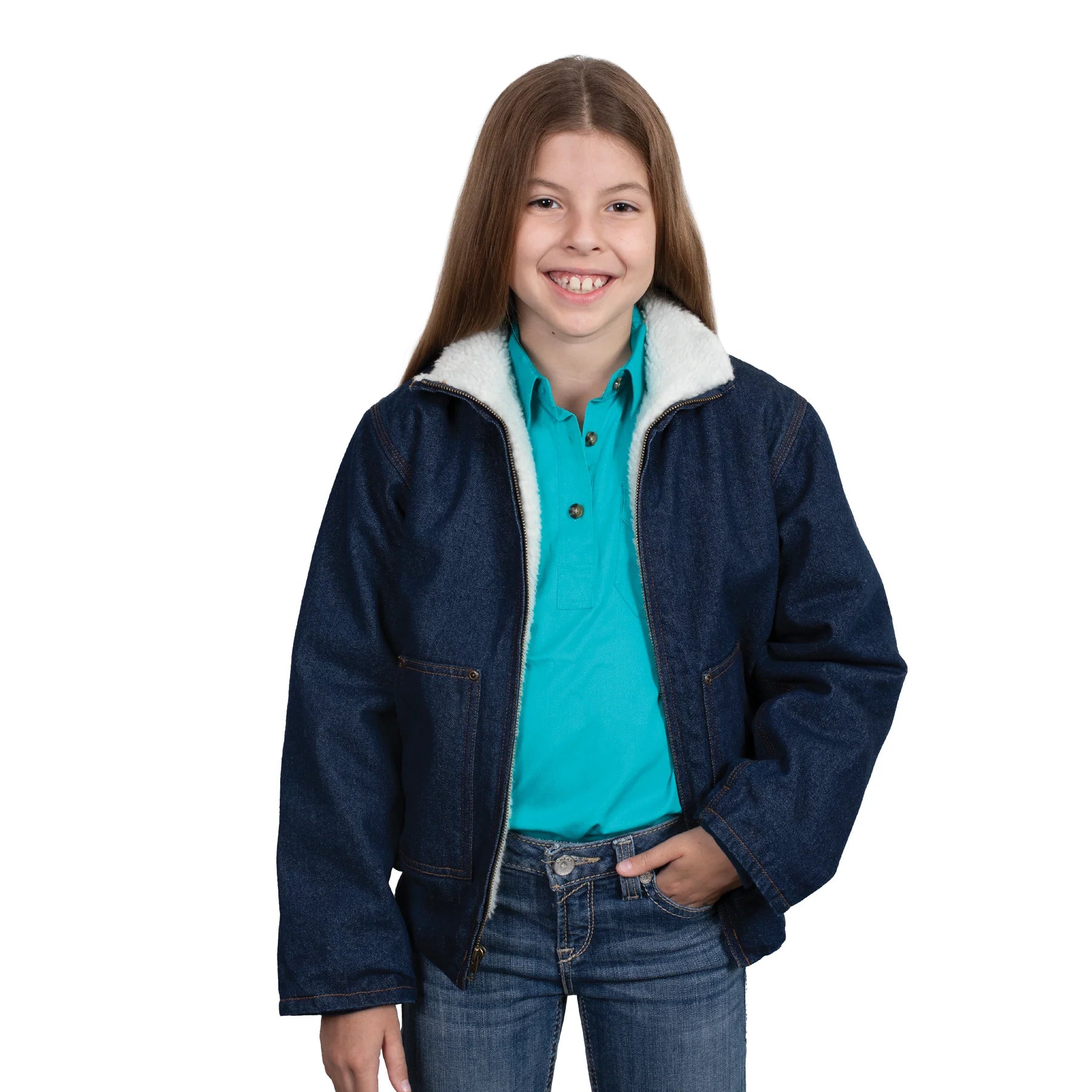 Just Country Kid's Junior Diamantina Sherpa Jacket_Denim