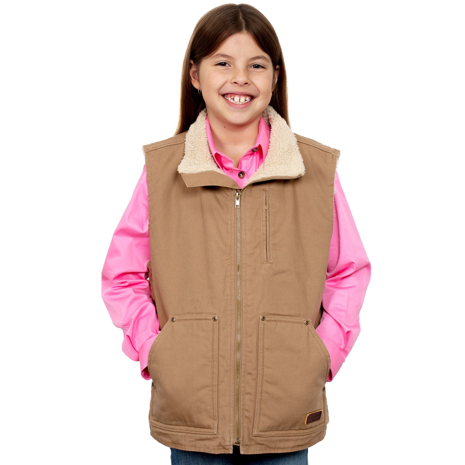 Just Country Kid's Junior Diamantina Sherpa Vest_Khaki