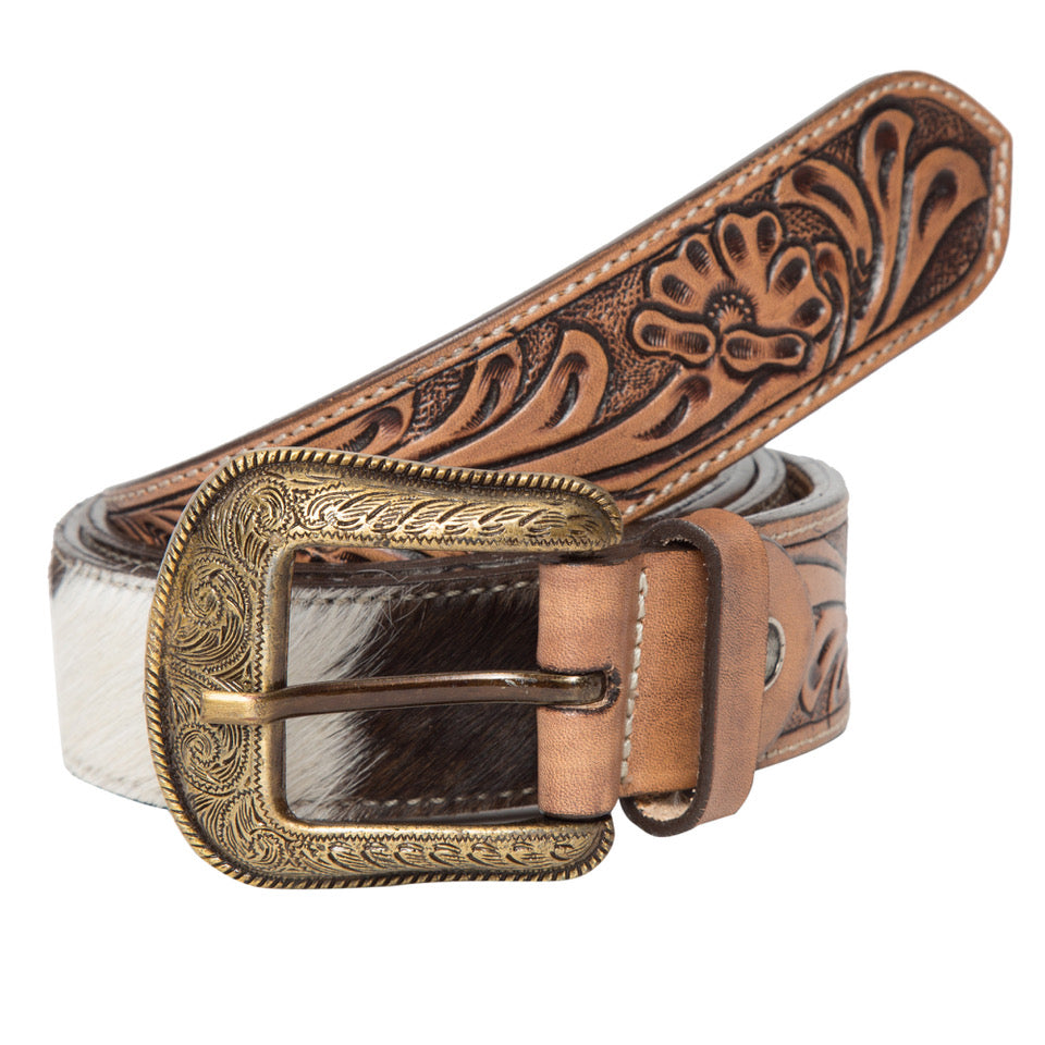 The Design Edge Tooled Leather Cowhide Belt (Belt06)_Brown