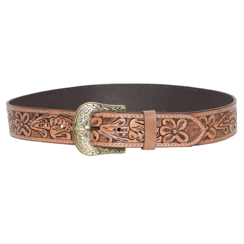 The Design Edge Tooled Leather Belt with Removable Buckle (Belt07)