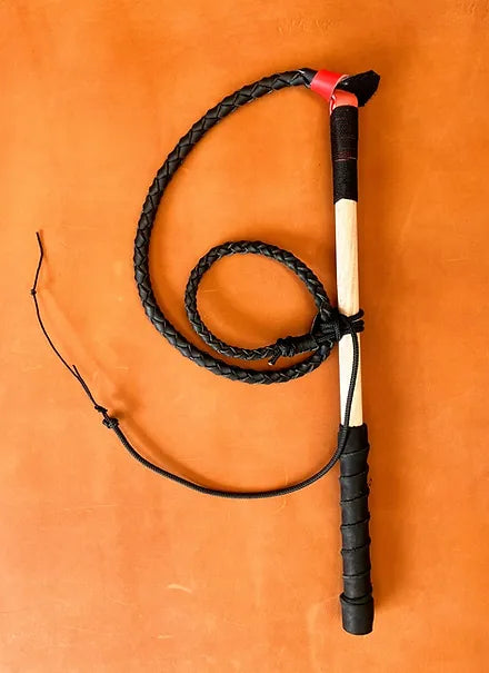 Black Cowhide Whip with Nylon Fall