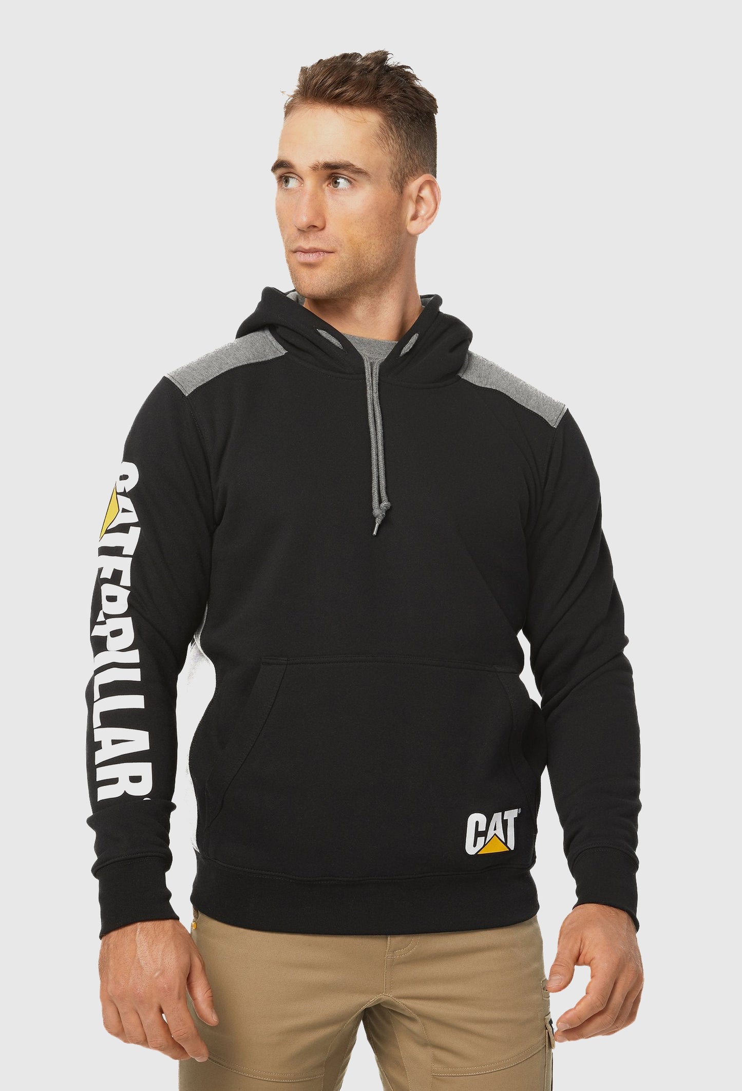 CAT LOGO PANEL HOODIE (BLACK)