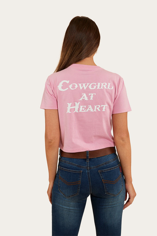 RINGERS LADIES COWGIRL HEART WOMENS CROPPED T-SHIRT - PASTEL PINK