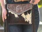 The Design Edge Tooled Leather Cowhide Flap Bag with Horse Motif - Calbuco (AB18)