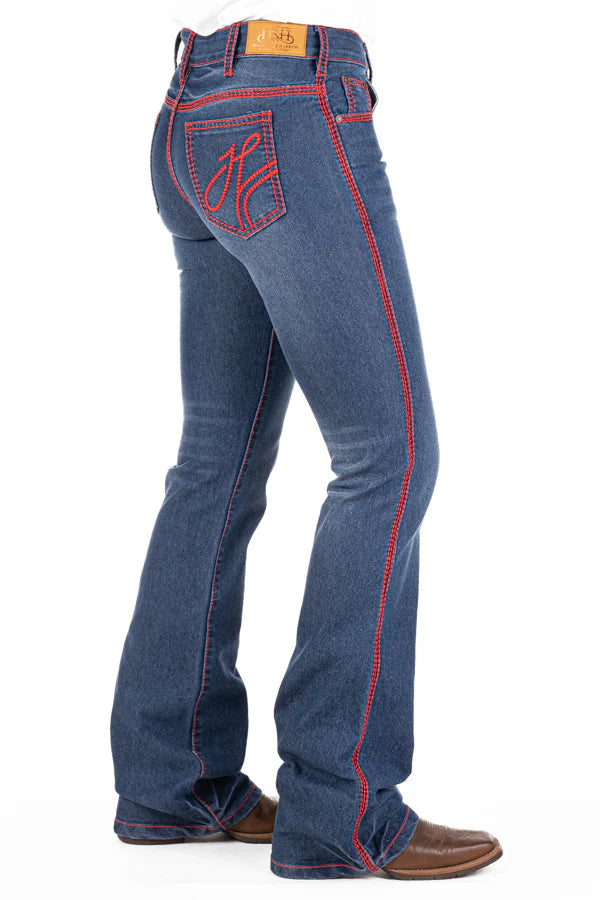 Hitchley & Harrow Women's Comfort Cut High Rise - "Hot Springs" Red Stitch Jeans 35Leg SR2160