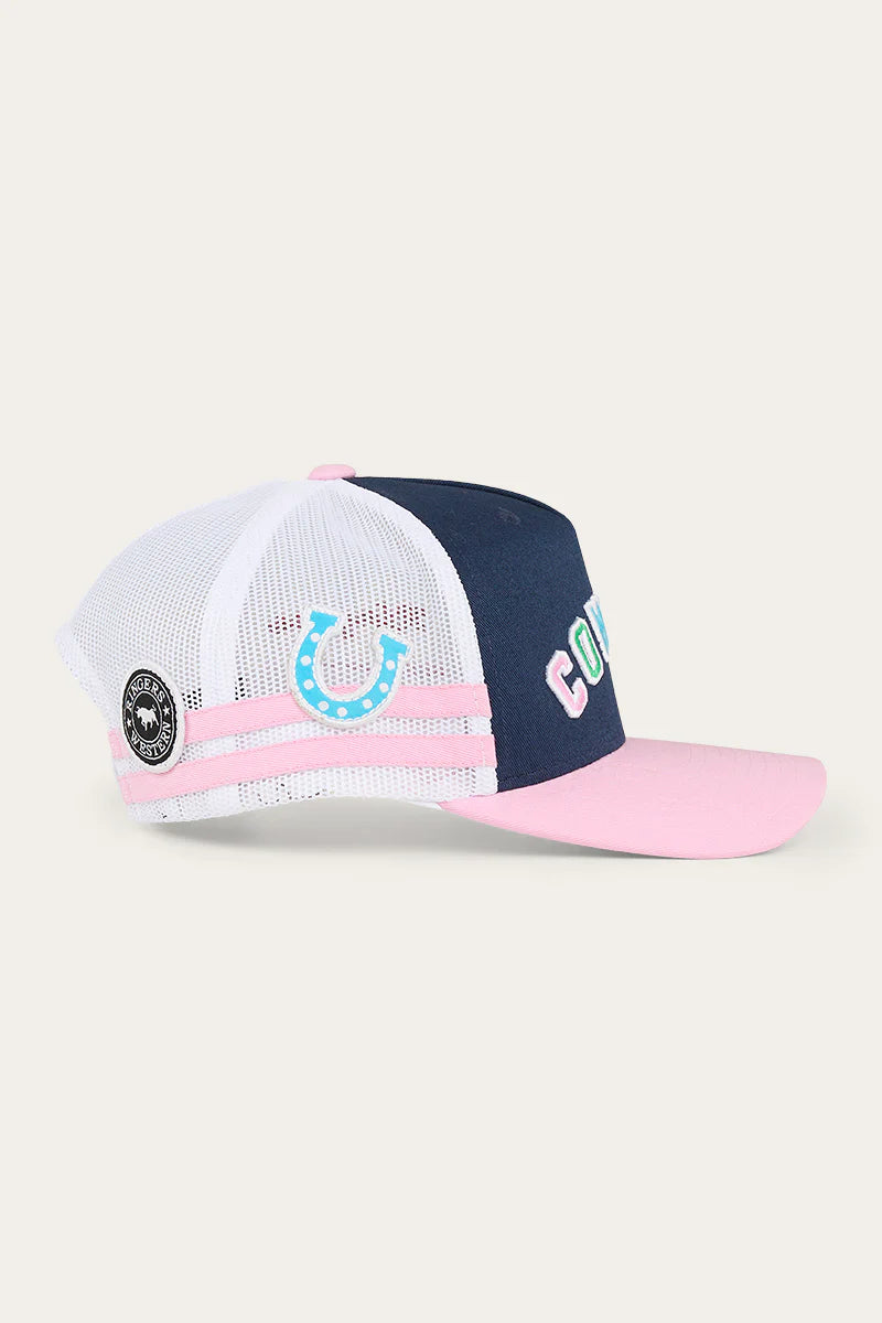 Ringers Western Kids Cowgirl Trucker Cap - Navy/Pastel Pink