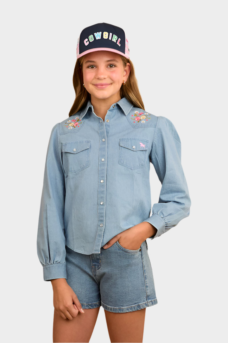 Ringers Western Kids Dahlia Denim Western Shirt - Light Blue