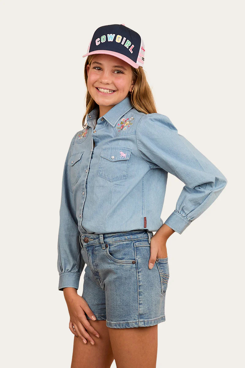 Ringers Western Kids Dahlia Denim Western Shirt - Light Blue