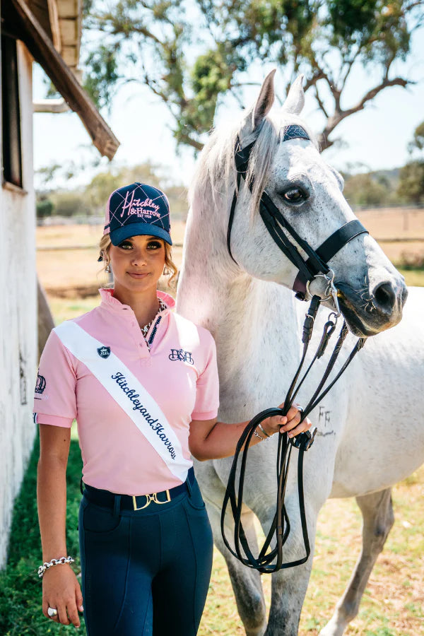 Hitchley & Harrow Women's Equestrian Collection - Sash Fitted Polo - EE01-20 Baby Pink