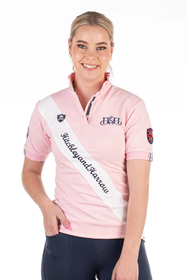 Hitchley & Harrow Women's Equestrian Collection - Sash Fitted Polo - EE01-20 Baby Pink