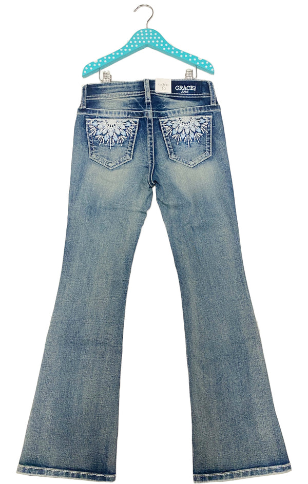 Grace In LA Girls Jeans - GBS605 Feather Embellishment