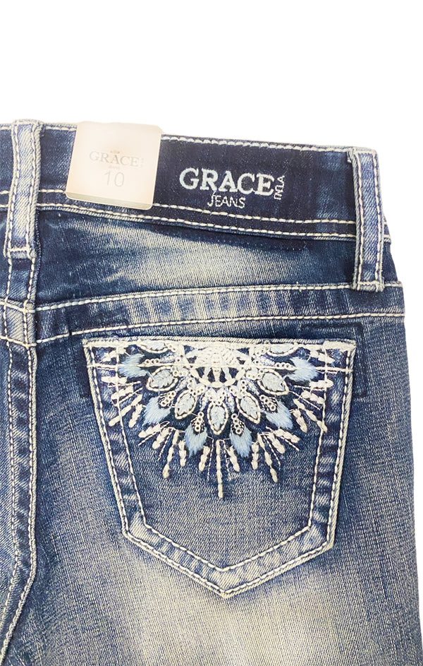 Grace In LA Girls Jeans - GBS605 Feather Embellishment