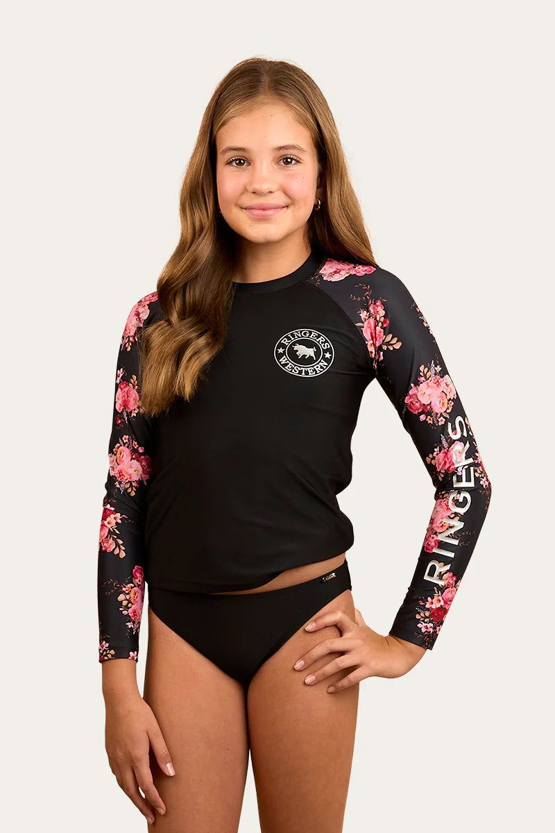 Ringers Western Girls Gabrielle  Swim Rashie - Black / Silver