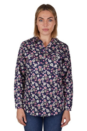 HARDSLOG WOMENS ROSE HALF PLACKET L/S SHIRT (NAVY)