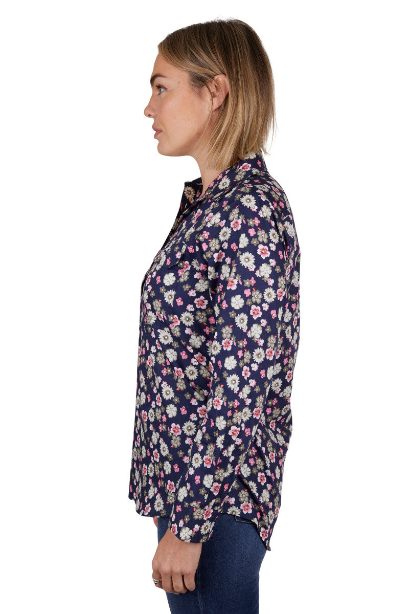 HARDSLOG WOMENS ROSE HALF PLACKET L/S SHIRT (NAVY)