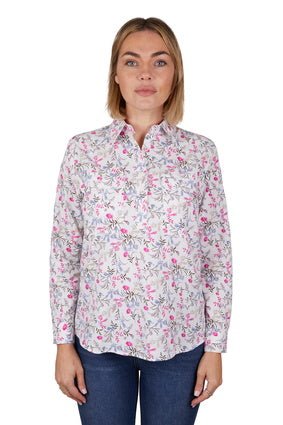 HARDSLOG WOMENS CANDY HALF PLACKET L/S SHIRT (WHITE/PINK)