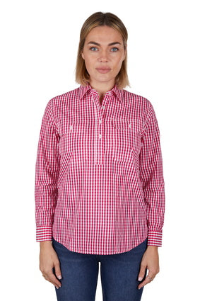 HARDSLOG WOMENS DANA HALF PLACKET L/S SHIRT (PINK)