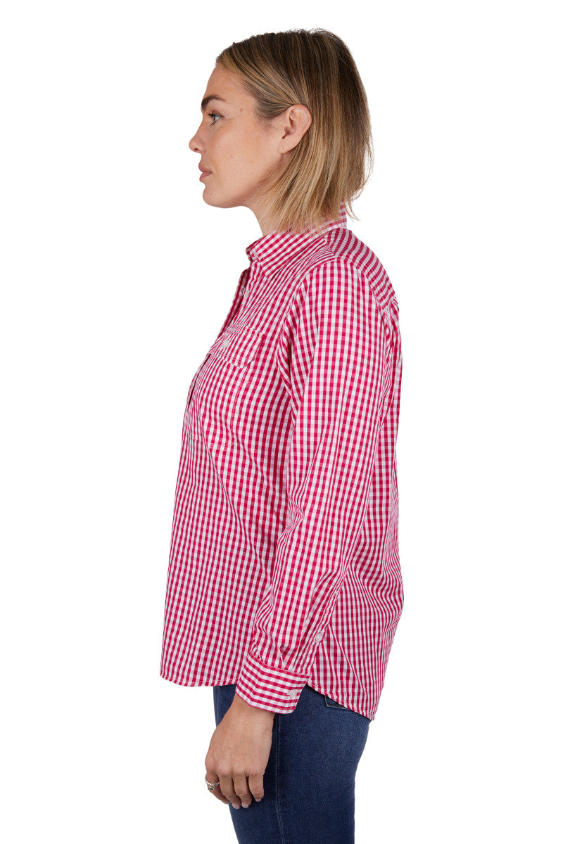 HARDSLOG WOMENS DANA HALF PLACKET L/S SHIRT (PINK)