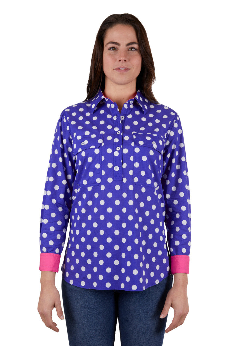 HARDSLOG WOMENS ANETTE H/PLKT L/S SHIRT (NAVY)