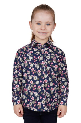 HARDSLOG KIDS ROSE HALF PLACKET L/S SHIRT (NAVY)