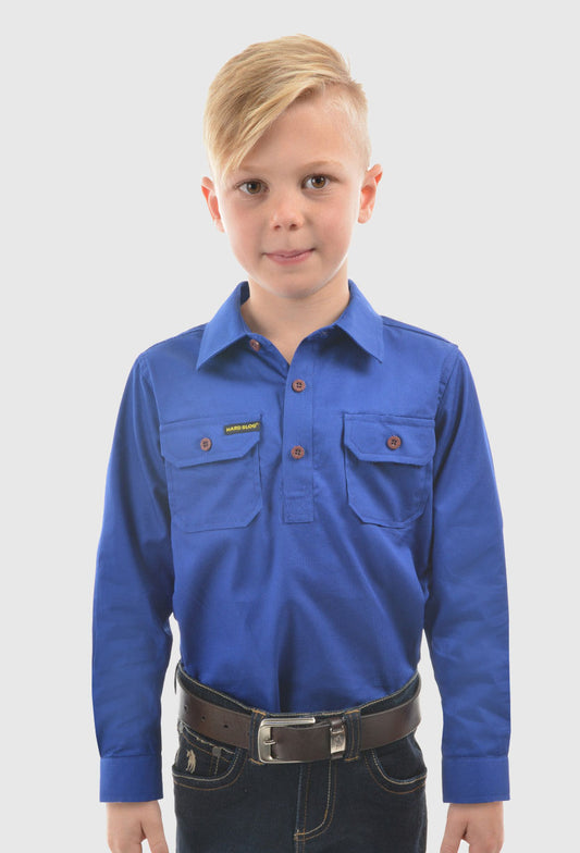 HARDSLOG KIDS HALF PLACKET LIGHT COTTON SHIRT_ROYAL BLUE