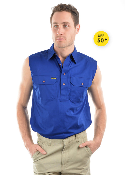 HARDSLOG MENS HALF PLACKET LIGHT COTTON SLEEVELESS SHIRT