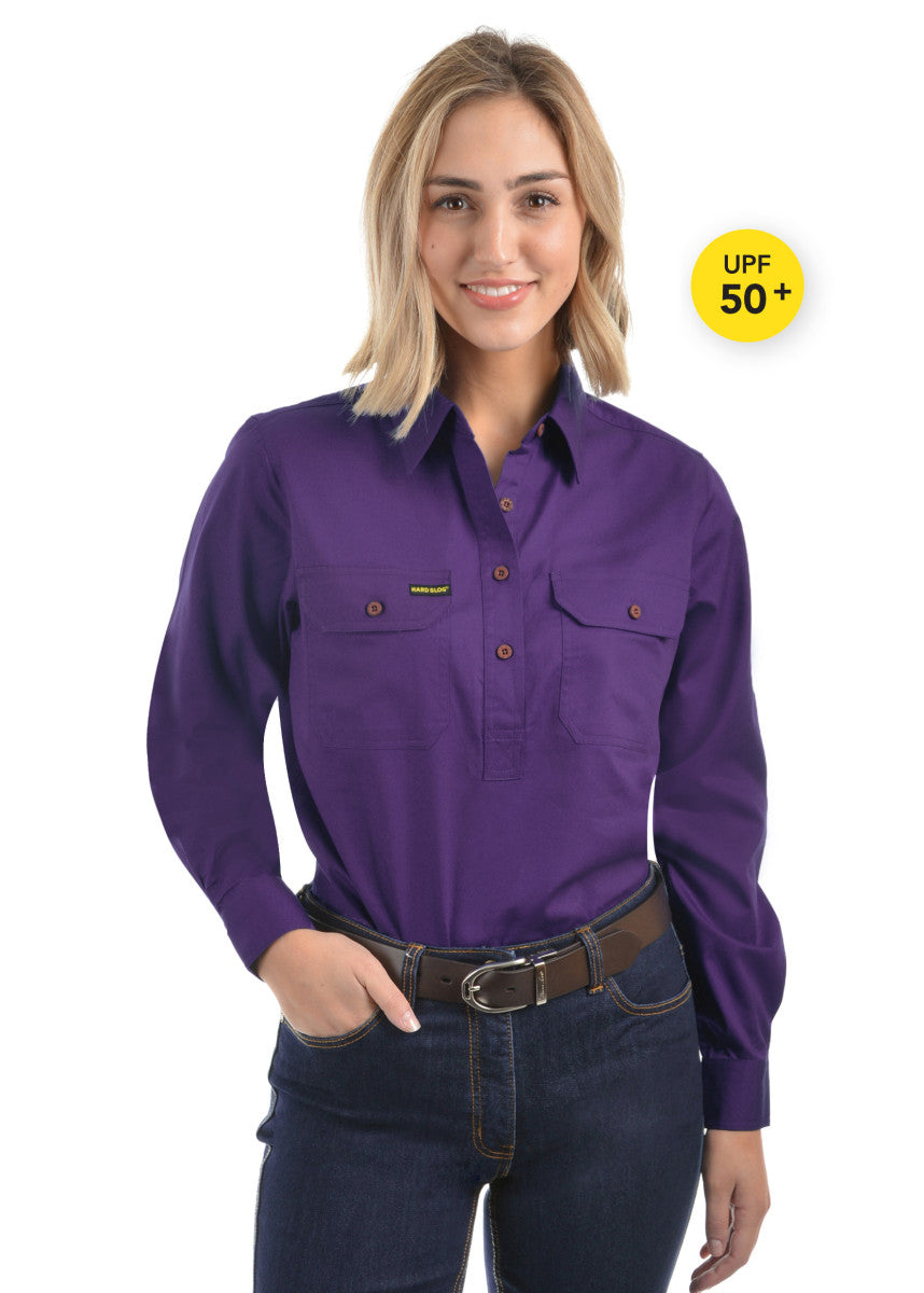 HARDSLOG WOMENS HALF PLACKET LIGHT COTTON SHIRT_Iris